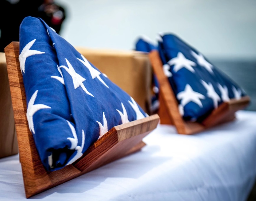 Folded burial flags.